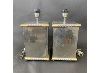 Pair Of Vintage Italian Chrome And Brass Colored Table Lamps