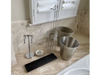 Chrome Tone Bathroom Accessories & Ceramic Black Tray