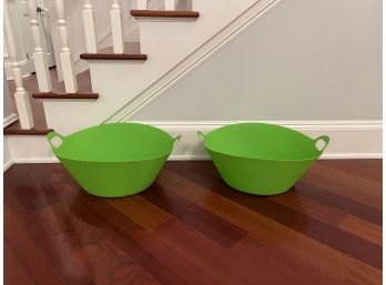 Two Large Green Plastic Baskets