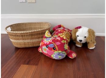 Woven Basket And Stuffed Animals