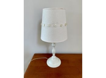 White Candlestick Table Lamp W Linen Button Detail Lampshade