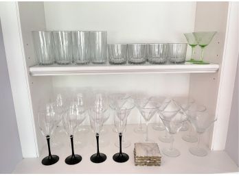 Assorted Glass Barware And Coasters