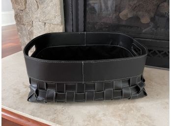 Faux Leather Storage Basket With Woven Design