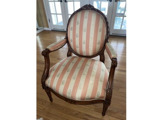 Victorian Carved Striped Upholstered Chair