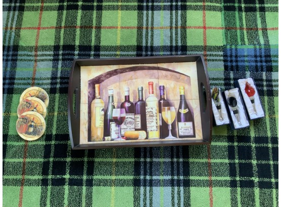 Great Wine Tray With Stoppers And Coasters