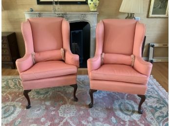 Lovely Upholstered Wingback Chairs With Pillow Rolls