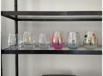 Six Stemless Fun Acrylic Wine Glasses