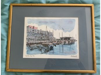 Signed Watercolor View Of Lewis Wharf Boston R.E. Kennedy