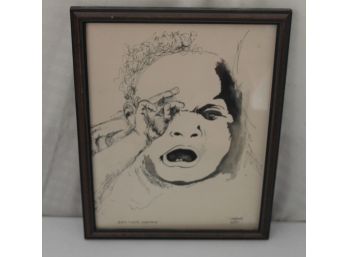 Framed Baby Ink Drawing