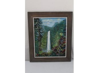 Vintage Waterfall Oil Painting Signed Hazen