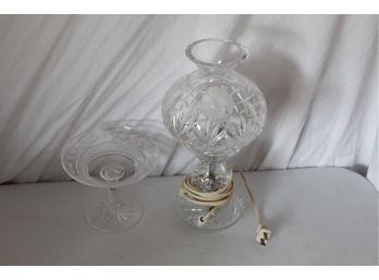 2 Pieces Of Waterford Lamp And Compote