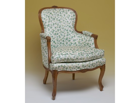 Vintage Queen Anne Upholstered Armchair With Decorative Carving
