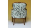 Vintage Queen Anne Upholstered Armchair With Decorative Carving
