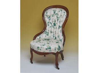 French Provincial Inspired Rolling Accent Chair With Button Tufted Fabric