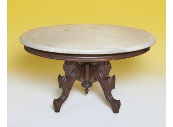 Empire Era Inspired Oval Marble Top Table With A Carved Pedestal Base