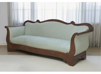 Early 19th Century Empire Mahogany Sofa With Green Striped Upholstery