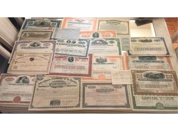 Lot Of 20 Original 1880-1900s Stock Certificates - Kansas City Gold-Thomas Edison Co. -Marconi Wireless - RR