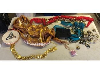 Cool Original Lot Of 1970S Up Belly Dancing Wares - Hip Skirts/jewelry - Brass Finger Cymbals- Bracelets &more