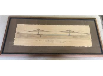 Wonderfully Framed Print Of The Original Brooklyn Bridge Civil Engineers Drawing Approx. 41x18