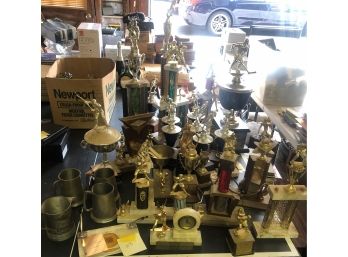1950s-1980s Really Cool Huge Lot Of 35 Hockey Trophies - Marble - Lighted - Cups & More
