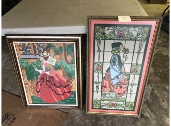 Pair Of Framed Woven/loomed Fine Art Pieces In Excellent Condition (approx 34x19 & 22x30)