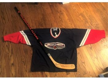 Pair Of 1980-1983 National Hockey League AUTOGRAPHED JERSEY And Philadelphia Flyers Hockey Stick See Pics