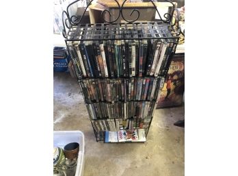 Lot Of 100 DVDs & VHS Movies With Ornate Metal DVD Holding Stand