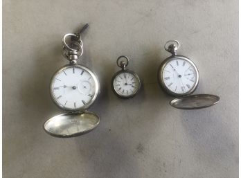 Lot Of 3 Vintage 1880s To 1910 Silver & Sterling Silver Pocket Watches One Includes Winding Key
