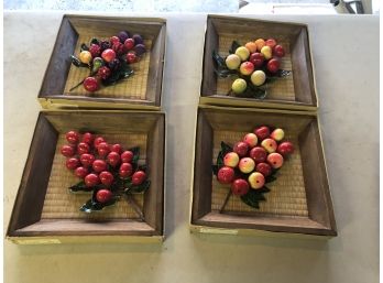 Lot Of 4 1940s-1950s Decorative Fruit Wall Art New In Original Boxes Approx 11'x11'