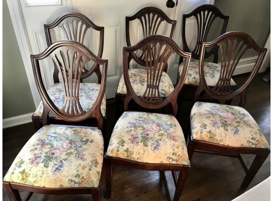 Set Of 6  Custom Upholstered Mahogany Shield-back Chairs
