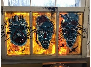 Incredible Painting On Reclaimed Window Titled RAGE By Isabelle Schipper