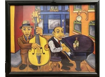 Jazz Cat Alley 11 By Will Refuse (Musicians Playing Piano, Cello) On Canvas