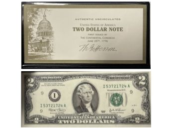 Authentic Uncirculated $2 Note