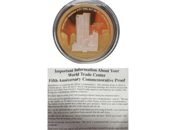 5th Anniversary World Trade Center Commemorative Coin W/ Cert. Of Authenticity