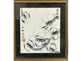 1948, 'Prawn' By Qi Baischi (Woodblock 'water Painting' With Ink On Paper