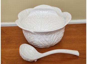 Beautiful White Porcelain Soup Tureen & Ladle