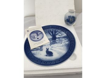 Royal Copenhagen Plate And Miniature Vase