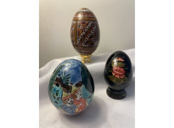 Three Beautiful Vintage Hand Painted Eggs