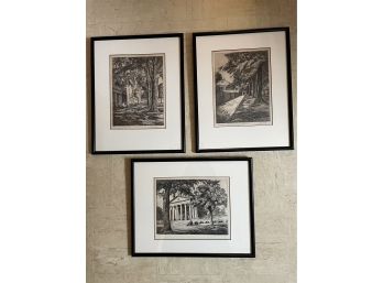 Trio Of Steel Engravings Of University Of Virginia ~ Joseph Raskin ~