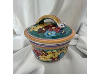 Beautiful Hand Painted Small Covered Crock Casserole