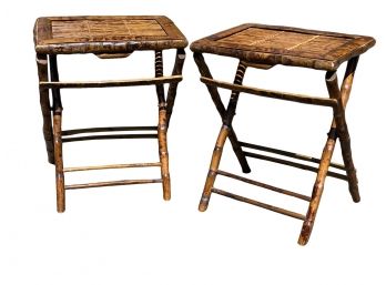 Pair Of Vintage Bamboo Folding Accent Tables
