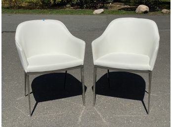 Pair Of Barrel Back Accent Chairs With Chromed Legs