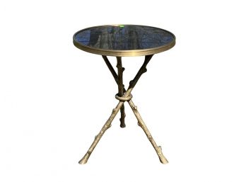 Granite Top Accent Table With Brass Branch Base