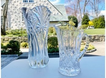 Decorative Cut Crystal Vase And Water Pitcher