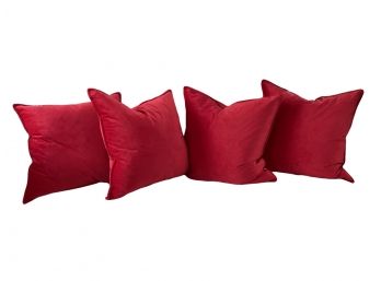 Bundle Of 4 Red Velour Throw Pillows With Duck Feather Fill