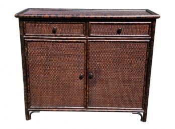 Burled Finish Bentwood And Rattan Buffet Cabinet