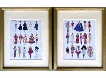 Pair Of Gold Leaf Framed Vintage Barbie Doll Fashion Collage Prints