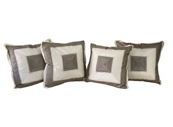 Set Of 4 Geometric Print Silk Accent Pillows