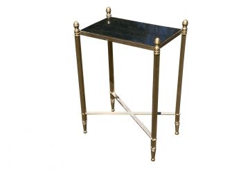 Petite Brass Side Table With Black Granite Inlay