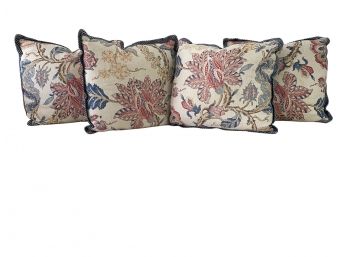 Bundle Of 4 Floral Silk Screen Textured Fabric Accent Pillows With Zipper Closure